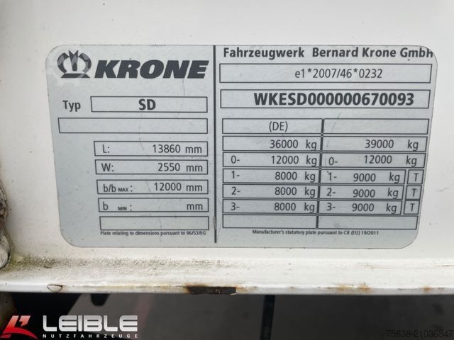Nyitott ponyvás félpótkocsi KRONE SD*Tautliner*Liftachse*Zertifikat*SAF-Achsen*