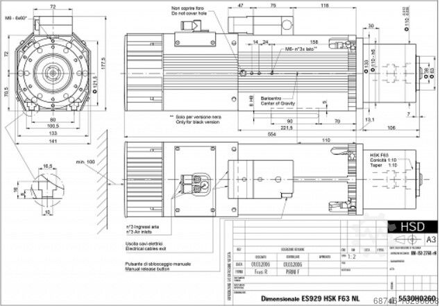 Husillo HSD ATC 9kW ES929 24000RPM ISO30 HSD HSD ATC 9kW ES929 24000RPM ISO30
