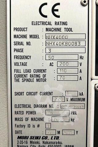 Horisontalt bearbejdningscenter MORI SEIKI NHX 4000