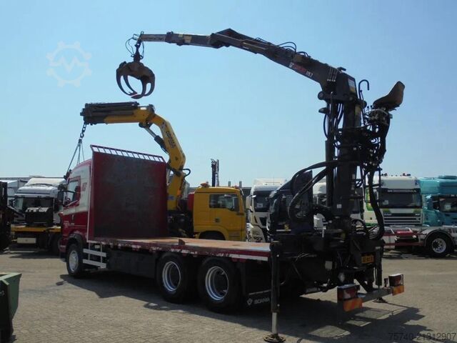 Platform trailer Scania R730 V8 + Euro 5 + Loglift 115Z + 6X4