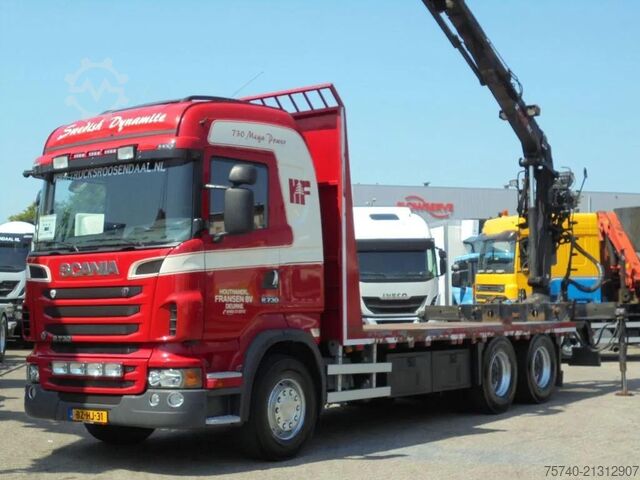 Platform trailer Scania R730 V8 + Euro 5 + Loglift 115Z + 6X4
