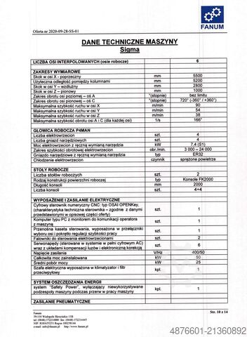 Bewerkingscentrum SIGMA FANUM 5-OSIOWA OBRABIARKA CNC