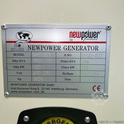Groupe électrogène de secours 135kVA Newpower Generator Stromaggregat NWR150 Notstrmaggregat Diesel Generator