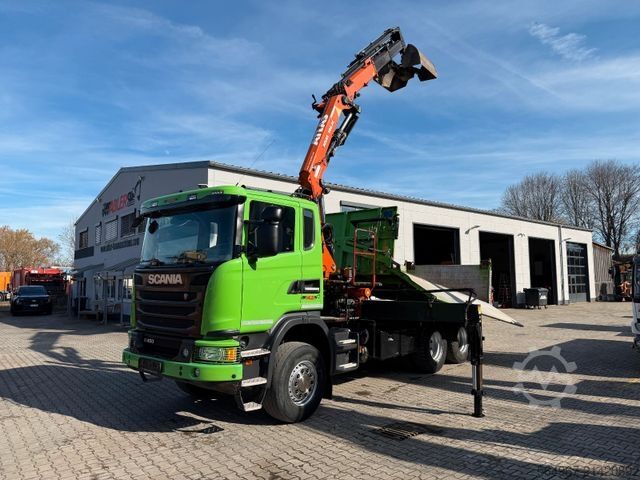 Třístranný sklápěč SCANIA G450 Kipper Kran Atlas 206.3E AHK Bordmatic FUNK