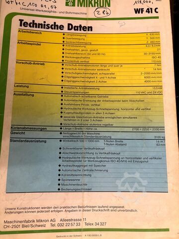 Εργαλειομηχανή φρεζαρίσματος MIKRON WF 41 C