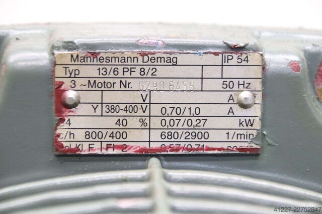 Gearmotor 0,07/0,27 kW 680/2900 o/min Mannesmann Demag 13/6 PF 8/2