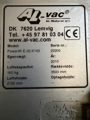 Guindaste de lança Al-Vac Powerlift 3500 mm. 160 kg.