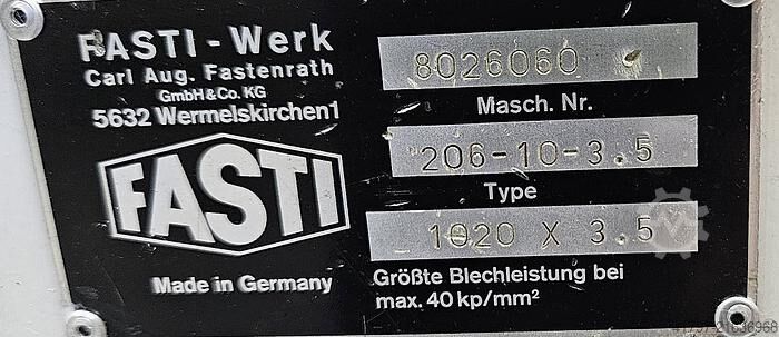 Zwenkbuigmachine Fasti 206-10-3,5 Fasti 206-10-3,5