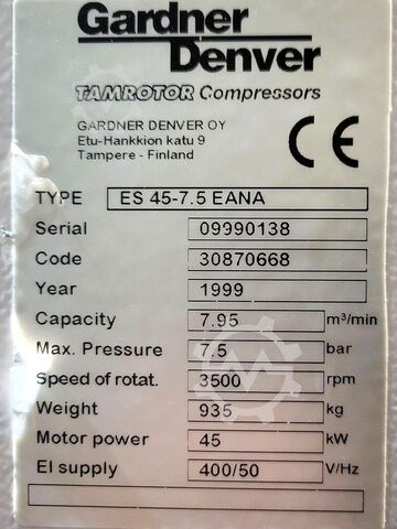 Schroefcompressor Gardener Denver Typ ES 45-7.5 EANA