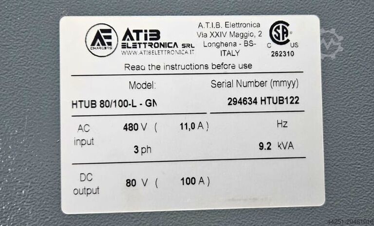 Carregador HF para empilhadeira, carregador de baterias ATiB HTUB 80/100-L