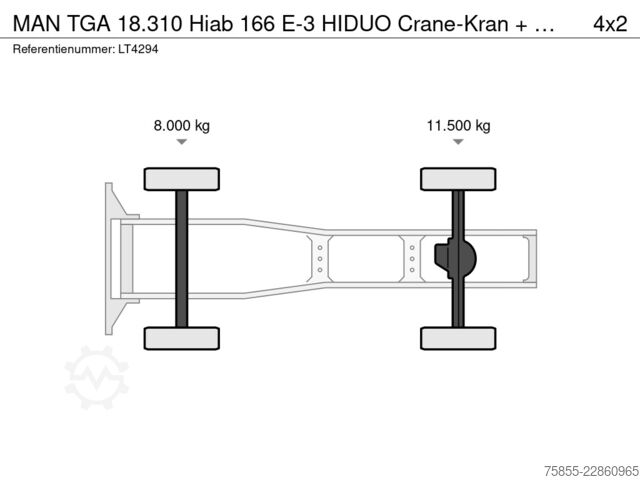 Standard-SZM MAN TGA 18.310 Hiab 166 E-3 HIDUO Crane-Kran + Remo...