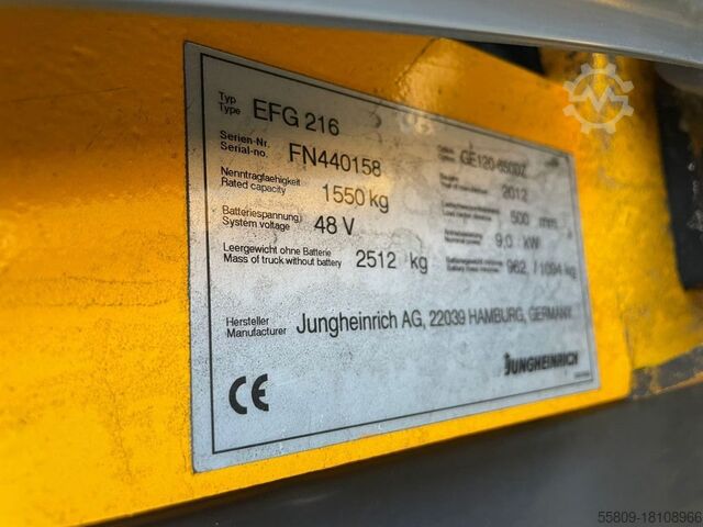 Elektrische vorkheftruck 3 wielen Jungheinrich EFG 216 // Triplex // Freihub // HH 6500 mm // Sei
