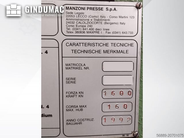 Mehanički Samoposluge Pritisnite RAVNE PRESSES Manzoni 160