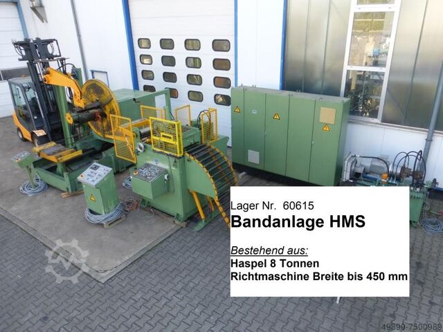 Baanlijn, afwikkelhaspel en richtmachine, haspel voor coilmateriaal, plaatrichtmachine, bandrichtmac HMS 450 x 6