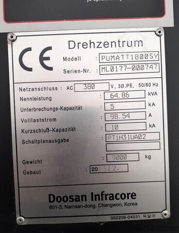 Κέντρο κατεργασίας CNC τόρνου και φρεζαρίσματος Doosan Puma TT 1800 SY