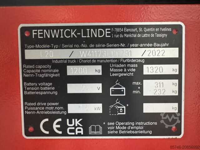 L 20 as (1173) NEW / Unused !! (1.2 T @ 1000 MM !! ) LINDE L 20 as ( 1173 ) NEW / Unused !! ( 1.2 T @ 1000 MM !! )