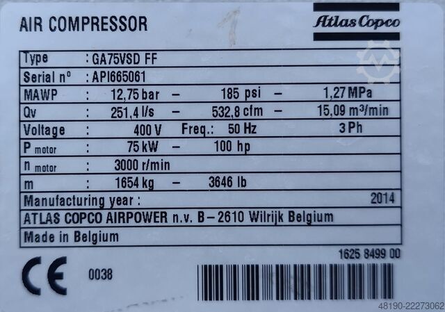 Vida kompresörü aTLAS GA75VSDFF