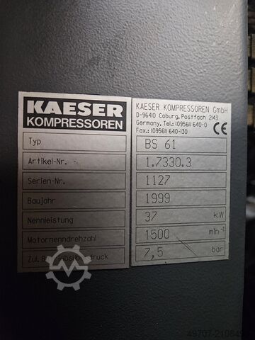 Screw compressor air compressor Kaeser BS61 37kw 6,1m3/h  7,5bar screwcompressor