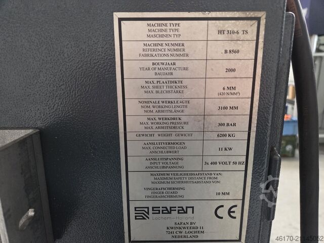 Hydraulische guillotineschaar Safan HT 310-6 TS