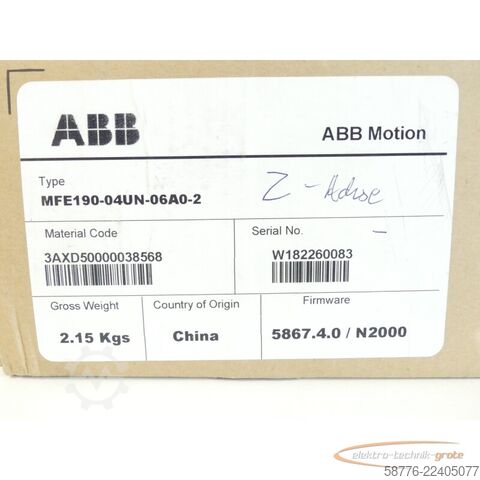 Component ABB MFE190-04UN-06A0-2 Servoumrichter SN W182260083