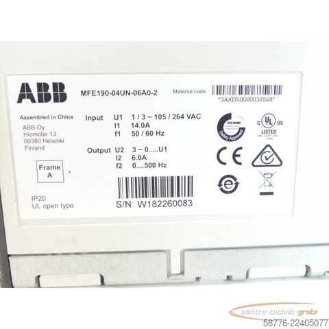 Component ABB MFE190-04UN-06A0-2 Servoumrichter SN W182260083