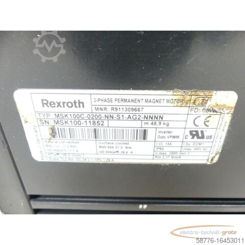 Control unit Rexroth MSK100C-0200-NN-S1-AG2-NNNN Servomotor MNR: R911309667 SN: MSK100-11852