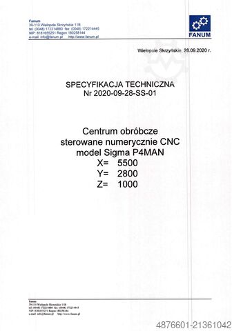 5-αξονικό CNC κέντρο κατεργασίας FANUM SIGMA 5-OSIOWA OBRABIARKA CNC