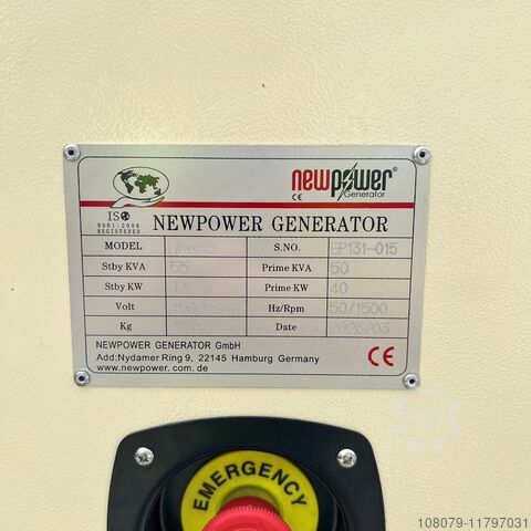 50кВА генератор за хитне случајеве Newpower Generator NWR55 Ricardo Motor Newpower Generator
