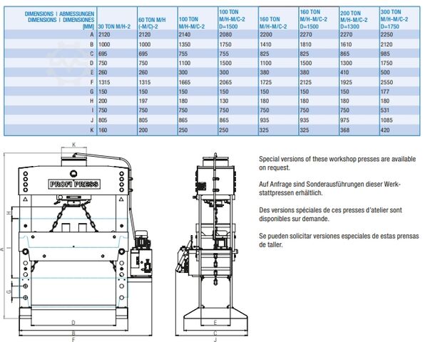 Hydraulische pers PROFI PRESS 100T M/H-M/C-2, Workshop-press