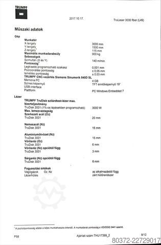 Abkant presă TRUMPF TruLaser 3030 Fiber (L49)