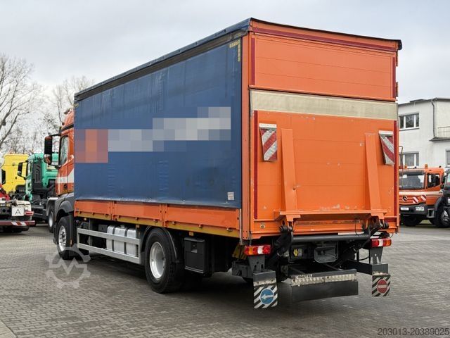 Flaklastbil med kapell MERCEDES-BENZ Actros 4x2 Pritsche Plane Laderampe + Anhänger