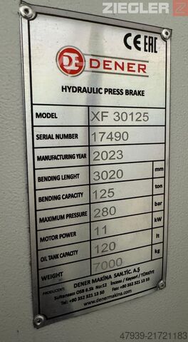 Hidraulikus CNC élhajlító prés DENER XF 30125