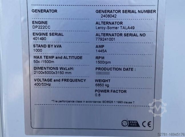 Aggregeret Doosan DP222CC - 1000 kVA Generator - DPX-21068