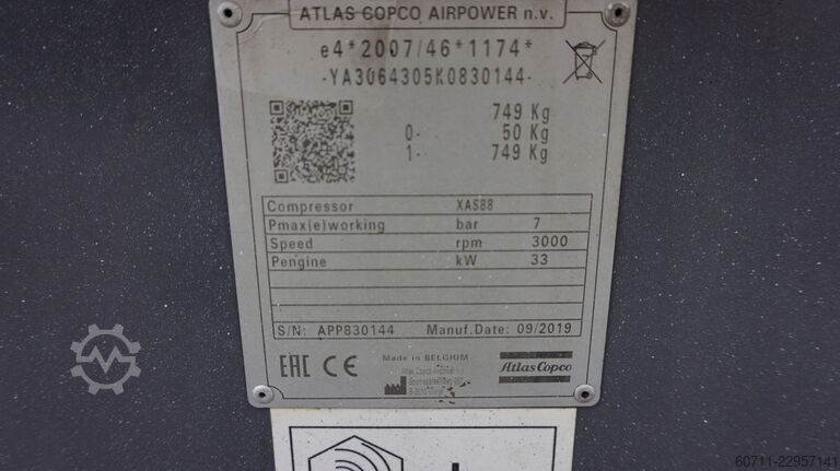 Sprężarka śrubowa Atlas Copco XAS88