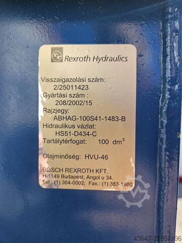 Zespół zasilania hydraulicznego 5,5 kW, 100 l, Rexroth Bosch Rexroth ABHAG-100S41-1483-B