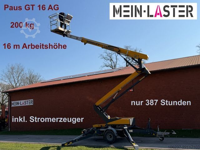 Remorcă cu platformă de lucru Paus PAUS GT 16AG  Arbeitshöhe 16m 200kg Stromagregat