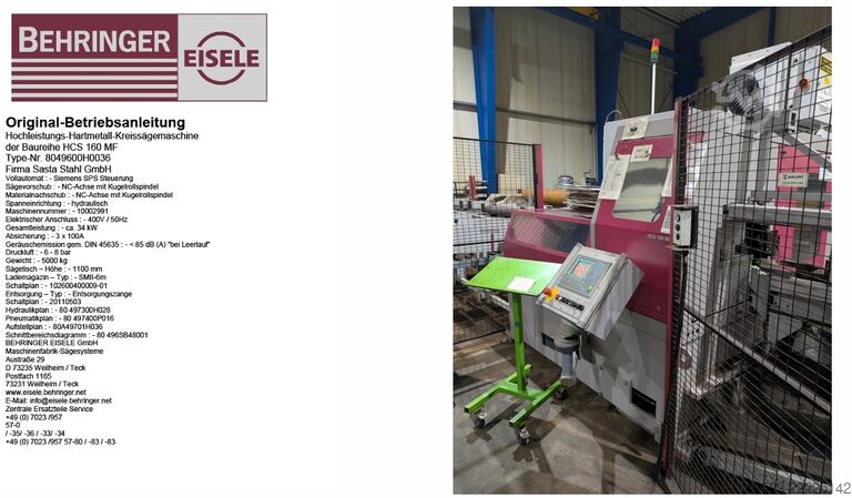 Sierra circular de corte en frío BEHRINGER EISELE HCS 160 MF