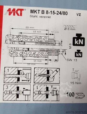 100x Duebel Bolzenanker Durchsteckanker MKT // Bodenanker Schwerlastduebel MKT B 8-15-24/80 Stahl verzinkt Neu