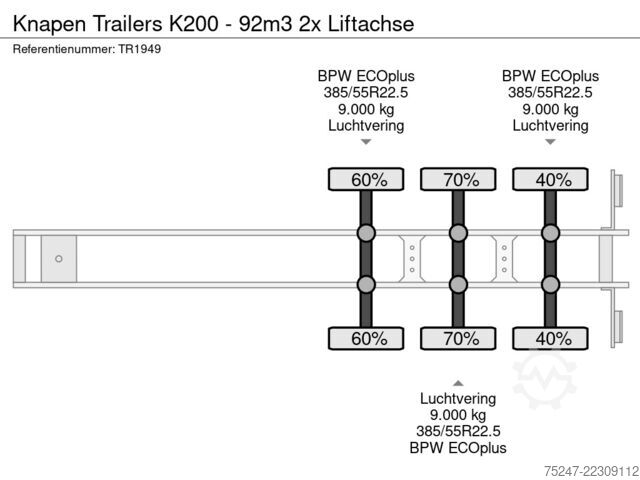 Bevægeligt gulv Knapen Trailers K200 - 92m3 2x Liftachse