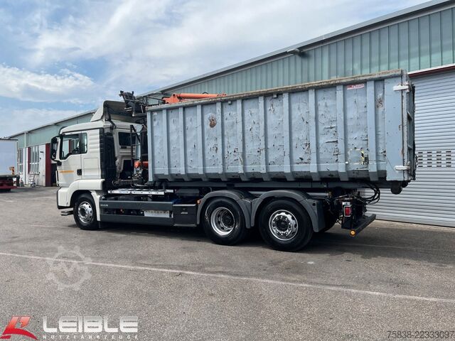 Camión portacontenedores de gancho MAN TGS 26.460 6x2*Meiller RS21.65 ++ Kran Mulde