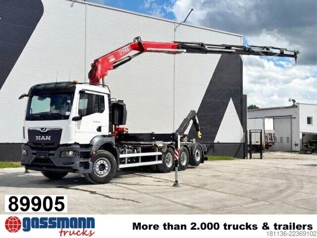 Haakarm vrachtwagen MAN TGS 35.480 8x4, Kran FASSI F275, Funk,