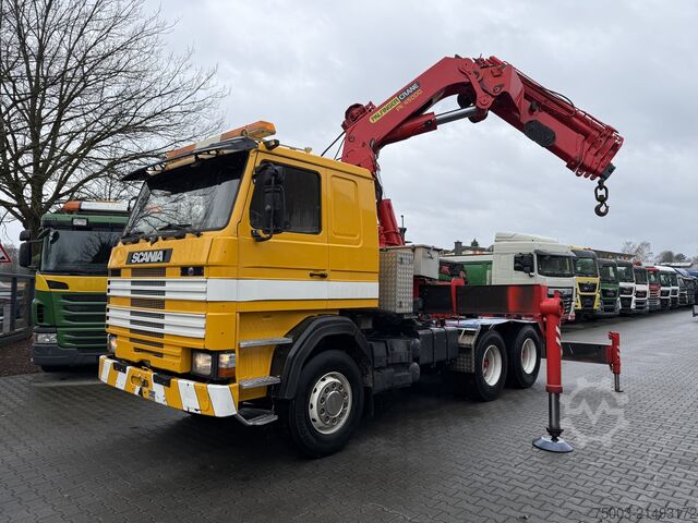 Grua montada em camião Scania R143 450 V8 6X4 Kran Palfinger 45000 / Oldtimer