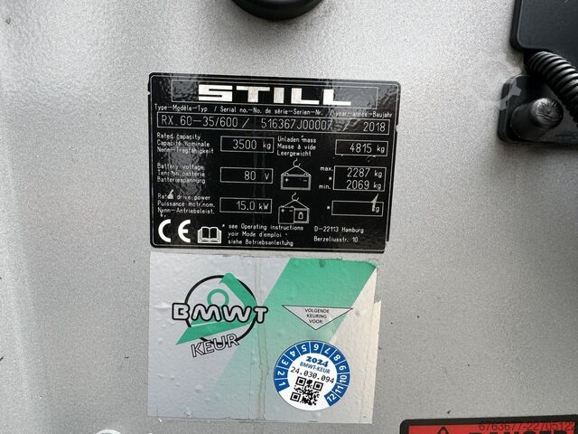 Still RX60-35/600 Triple mástil 595 Elevación libre/3ª/4ª función eléctrico 2018 STILL RX 60-35 / 600