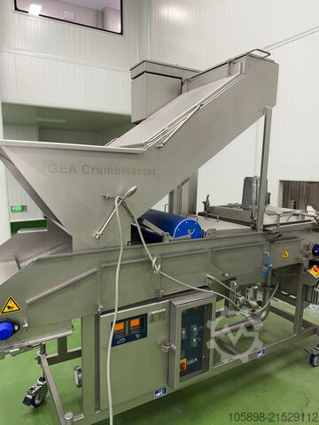 Top specificatie, vrijwel nieuwe lijn voor vormen, paneren en frituren. GEA Complete 600mm forming, coating and frying line