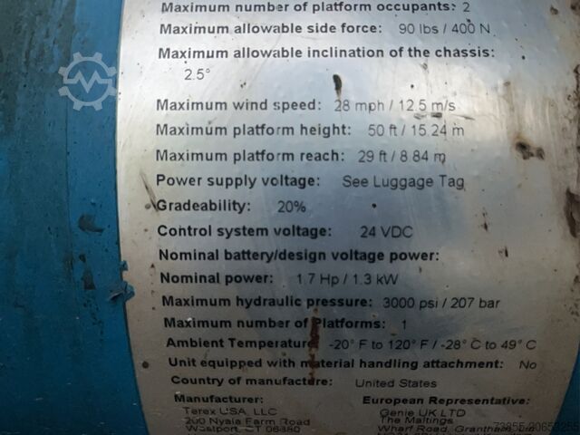 Pótkocsira szerelhető gémesemelő Genie TZ-50 DC w/ Drive 17.09 m