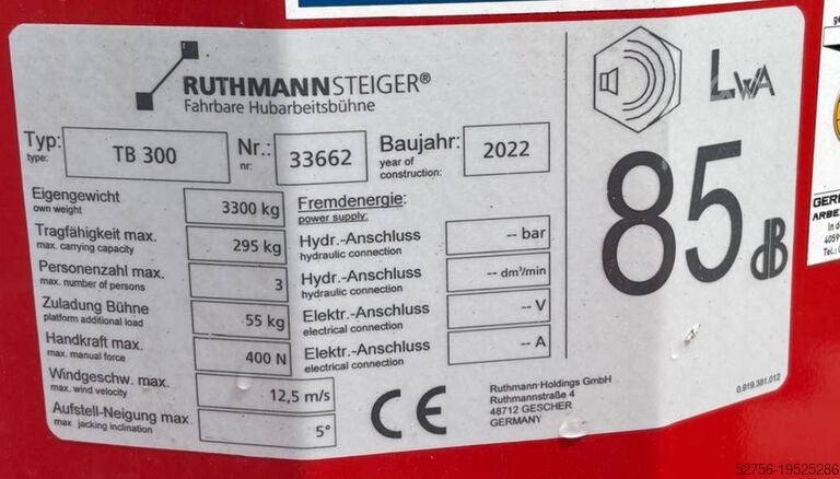 Op vrachtwagen gemonteerd platform Ruthmann TB300