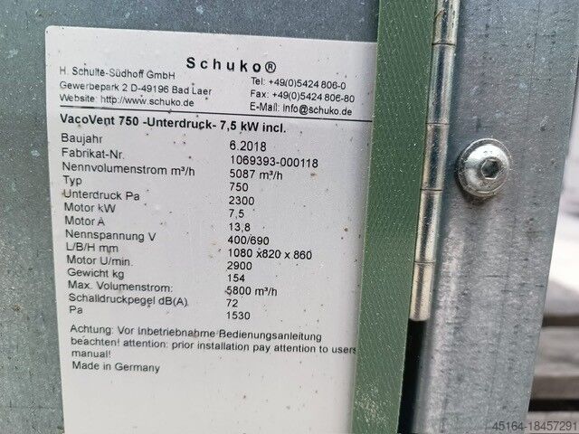 Ventilatorenhed til filtersystem Vacomat N1000 Schuko VacoVent 750