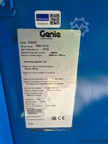 Scharnierende telescopische hoogwerker Genie Z-60/37 DC