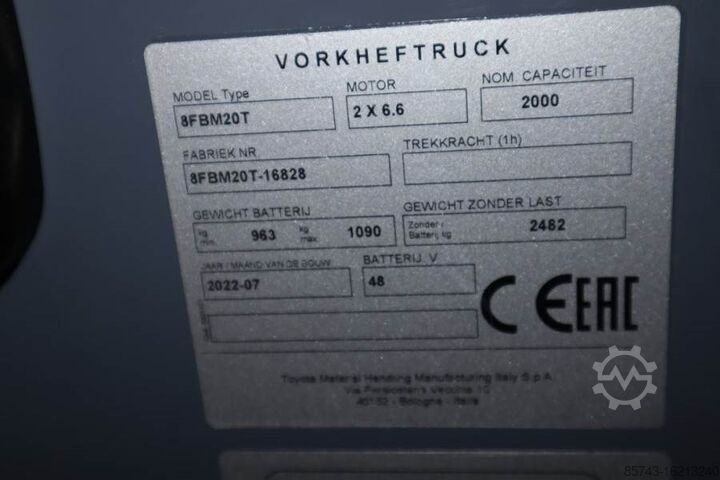 Vorkheftruck Toyota 8FBM20T Valid inspection, *Guarantee! Electric, 47
