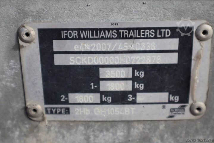 Ifor Williams WILLIAM 2HB 2 Axel Trailer, 2.856 kg Capacity, Inc Ifor Williams WILLIAM 2HB 2 Axel Trailer, 2.856 kg Capacity, Inc
